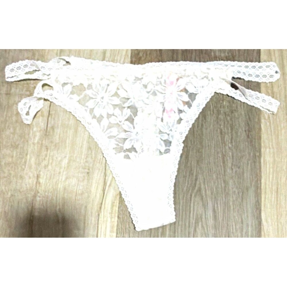 Women’s Victoria's Secret Pink White Floral Lace Strappy Thong Panty XL NWT A2